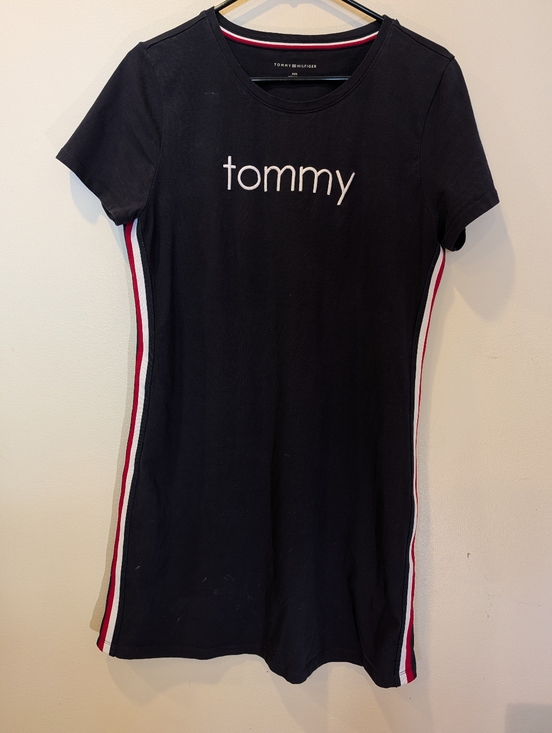 Tommy Hilfiger Dresses & Skirts - Tommy Hilfiger Black Tee Dress with Red & White Side Stripes